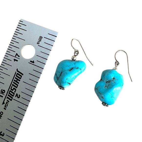 Lee Sands Chunky Turquoise Nugget Drop Earrings on Sterling Hooks - Picture 8 of 8